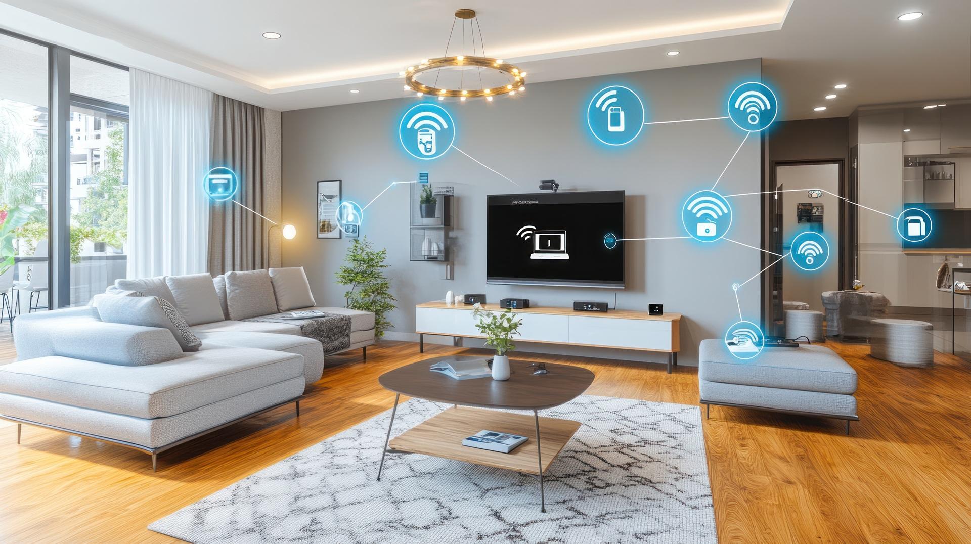 Modernes Wohnzimmer mit Smart-Home-Steuerung | Enthärtungsanlage