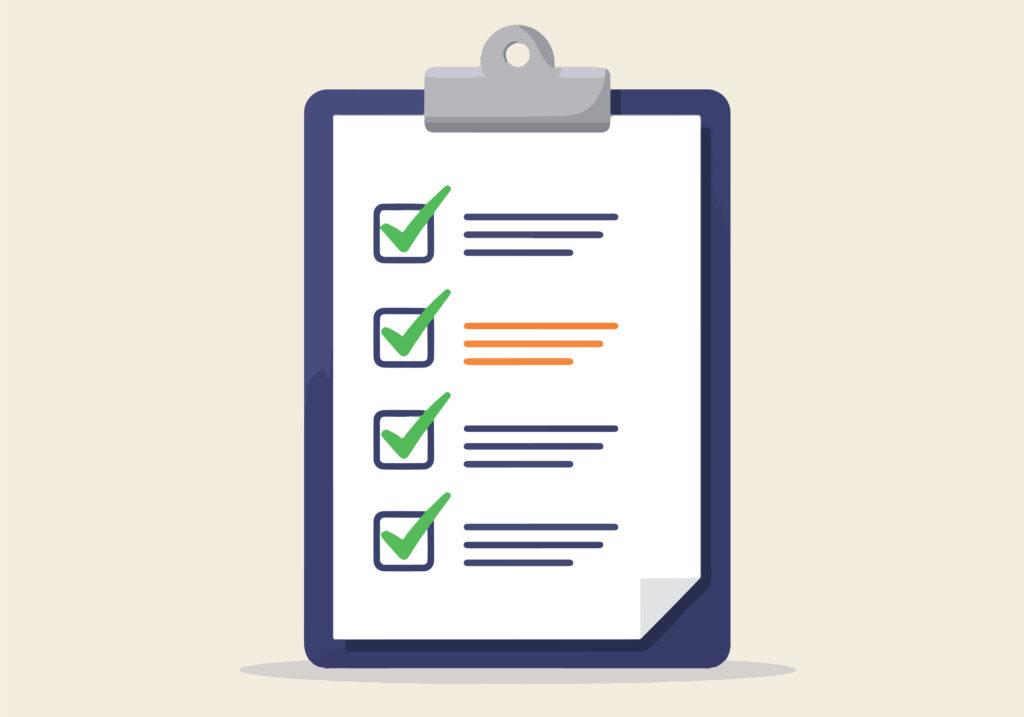 Illustration einer Checkliste mit abgehakten Punkten – Tipps zur Macbook Reparatur und vorbeugenden Laptop Pflege