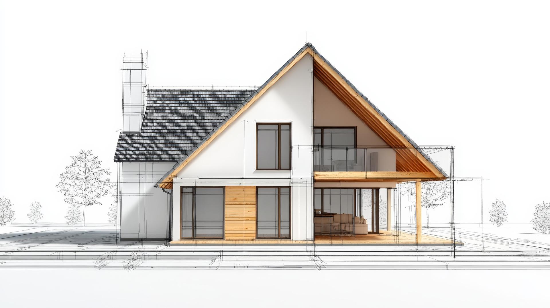 Architektonische Zeichnung eines modernen Einfamilienhauses | Verblender